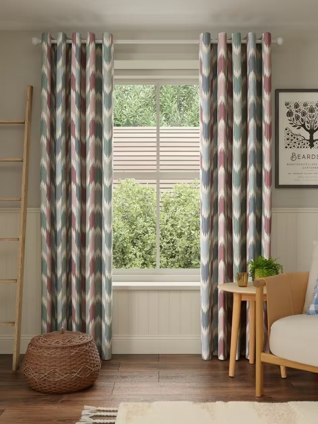 John Lewis Valle Ikat Pair Lined Eyelet Curtains W167 x D228cm - Deep Red