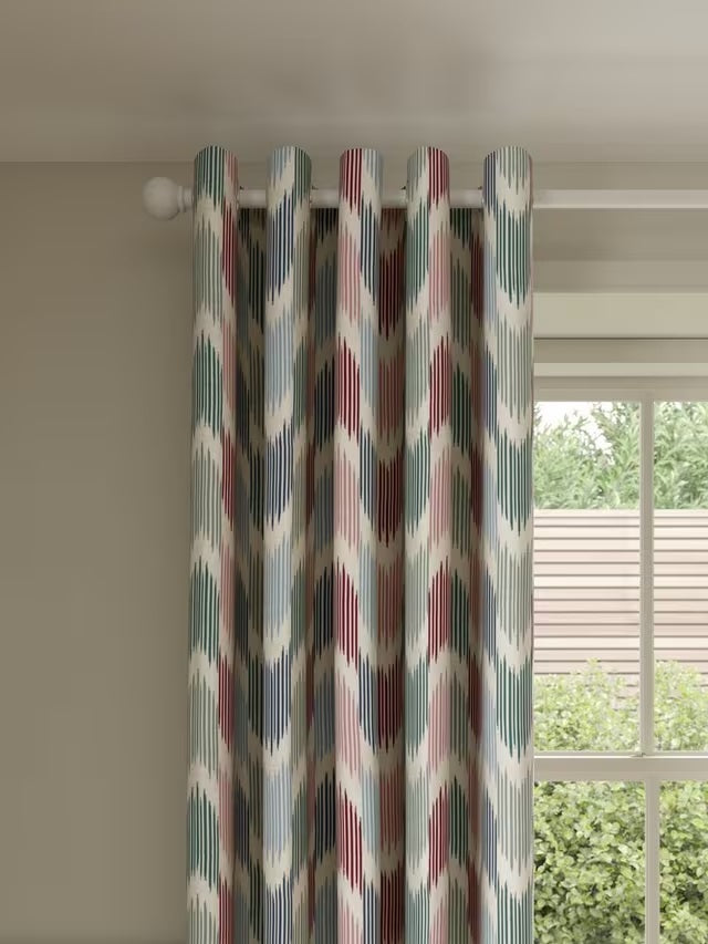 John Lewis Valle Ikat Pair Lined Eyelet Curtains W167 x D228cm - Deep Red