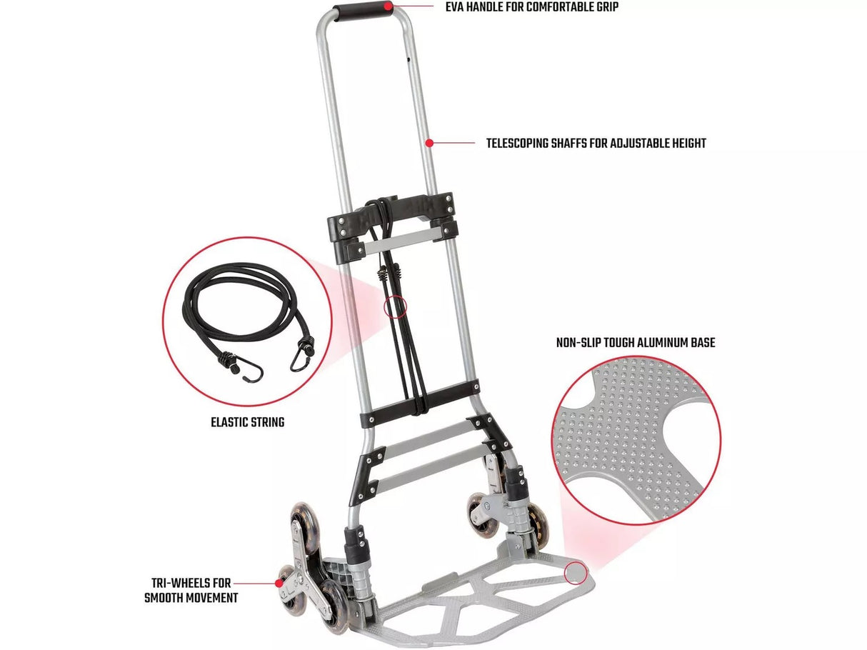 Workpro 3 Wheel Max 75kg Stair Climbing Cart Foldable Trolley - Silver