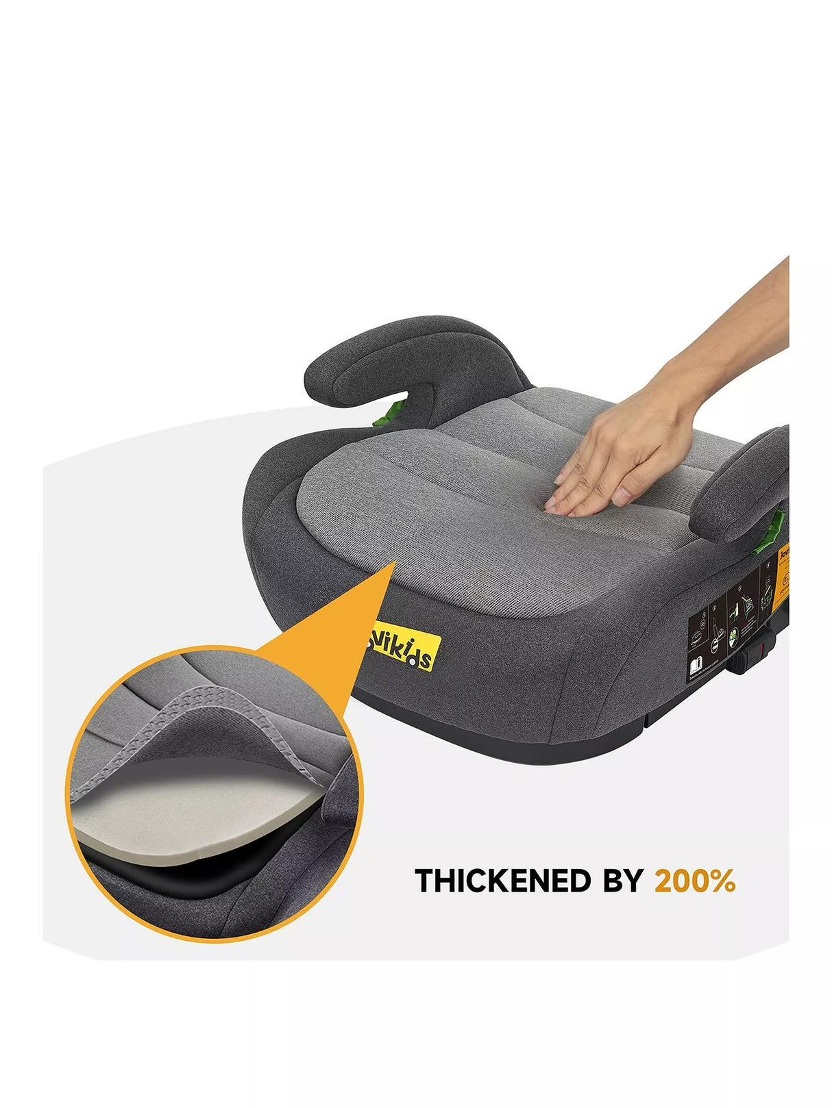 Jovikids Ohho Isofix Booster Backless Portable Car Seat With Armrest - Black