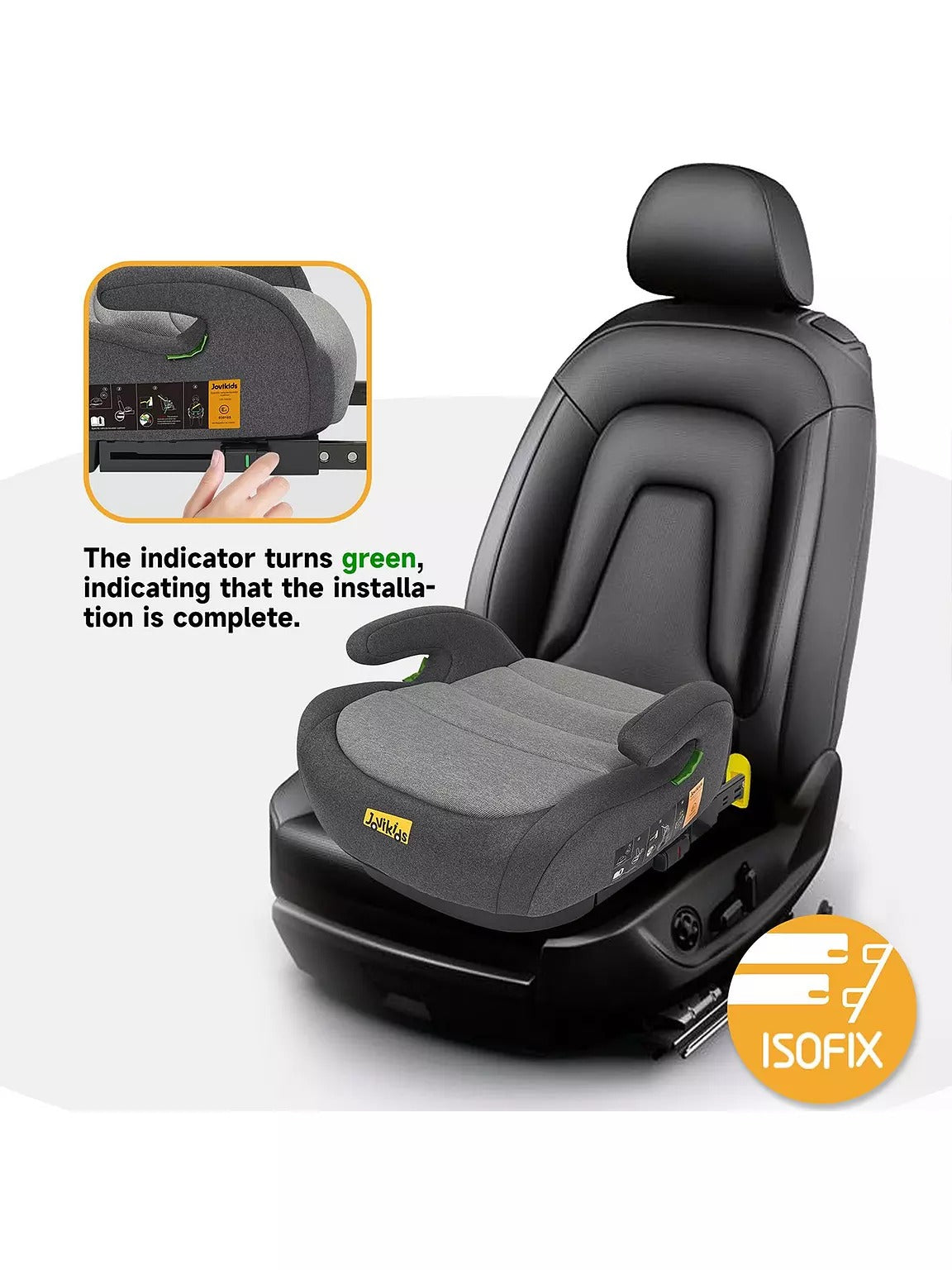 Jovikids Ohho Isofix Booster Backless Portable Car Seat With Armrest - Black