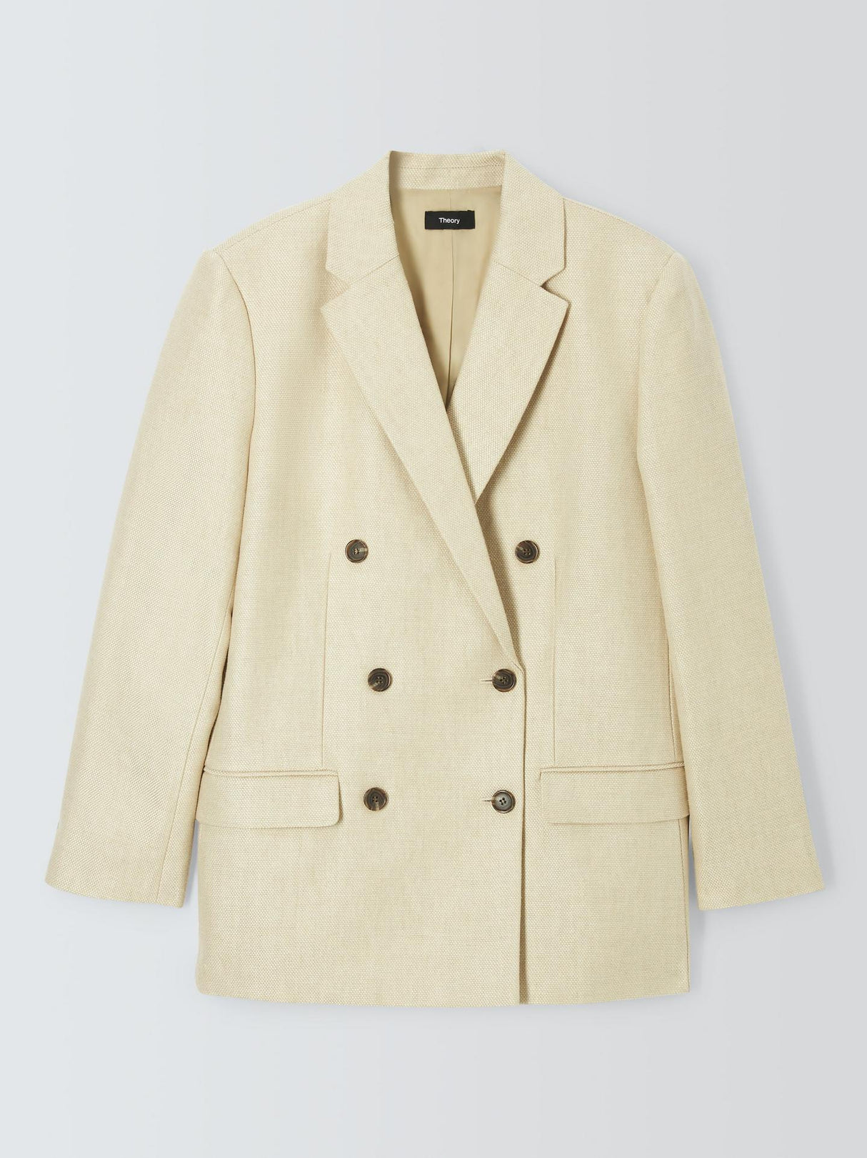 Theory Boxy Womens Regular Length Double Breasted Linen Blazer Straw Size 8