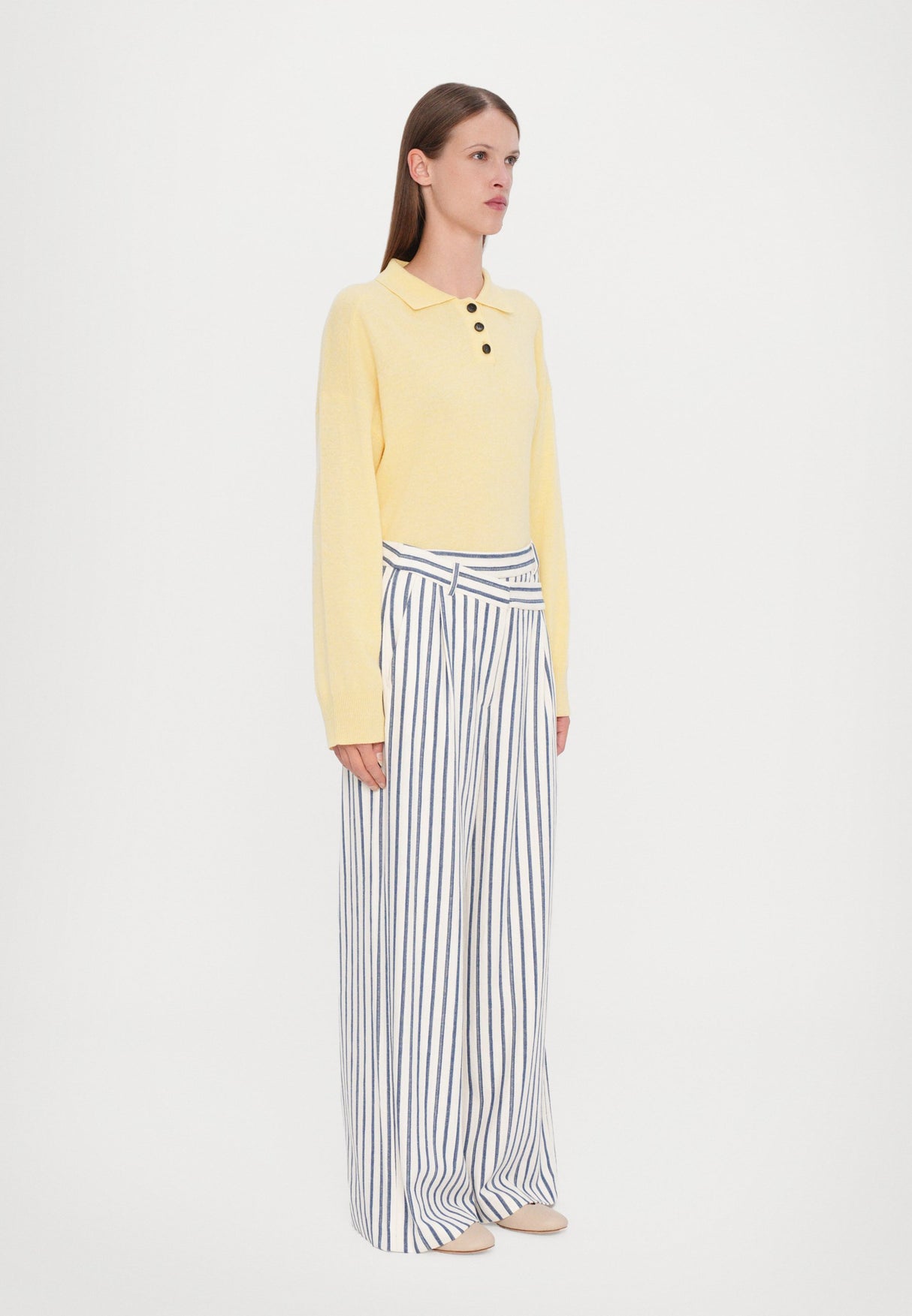 Munthe Payton Womens Cotton Blend High Rise Stripes Trousers - Size 40 Navy