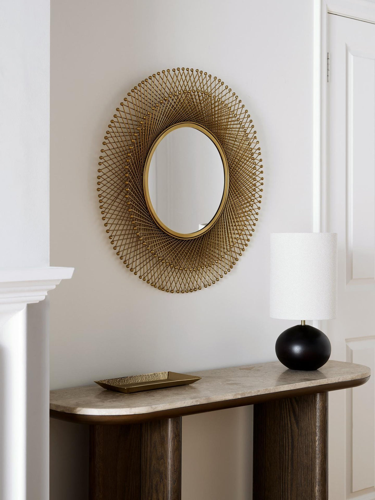 John Lewis Decorative Fusion Round Metal Frame Wall Mirror 65cm - Gold