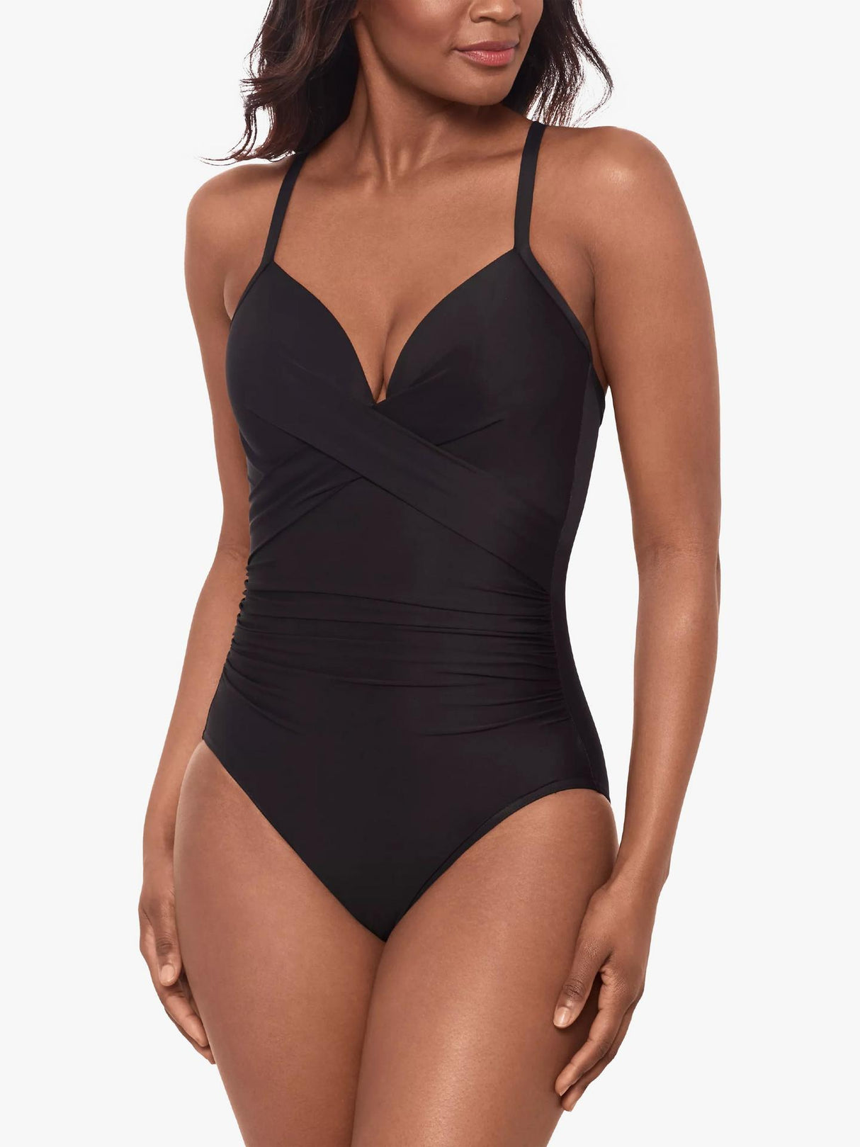 Miraclesuit Womens Nylon Crossover with Mesh Swimsuit - Black - Size 8