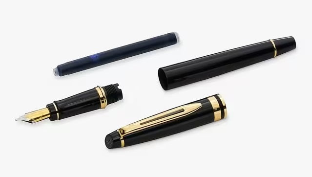 Waterman Expert 22 Carat Gold Trim 17cm Blue Ink Fountain Pen - Gloss Black