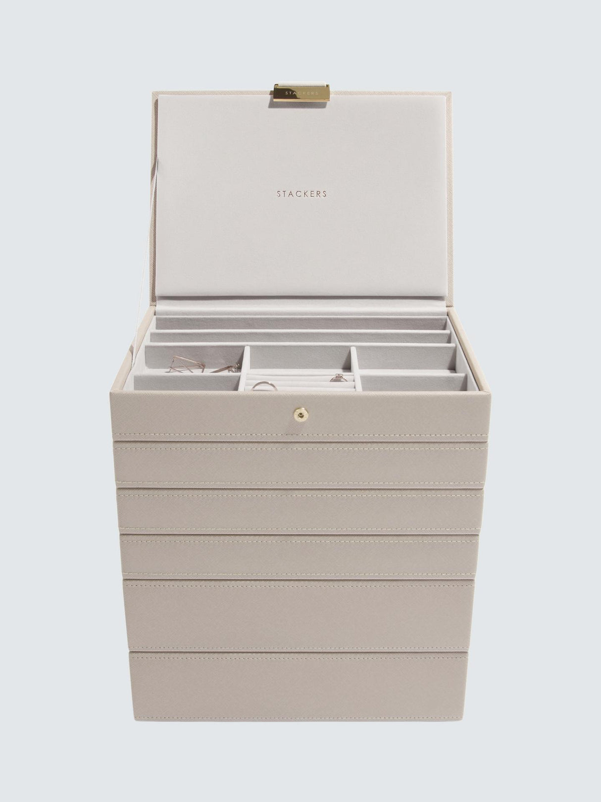 Stackers Classic Unisex Faux Leather 6 Layer Stackable Jewellery Box - Taupe