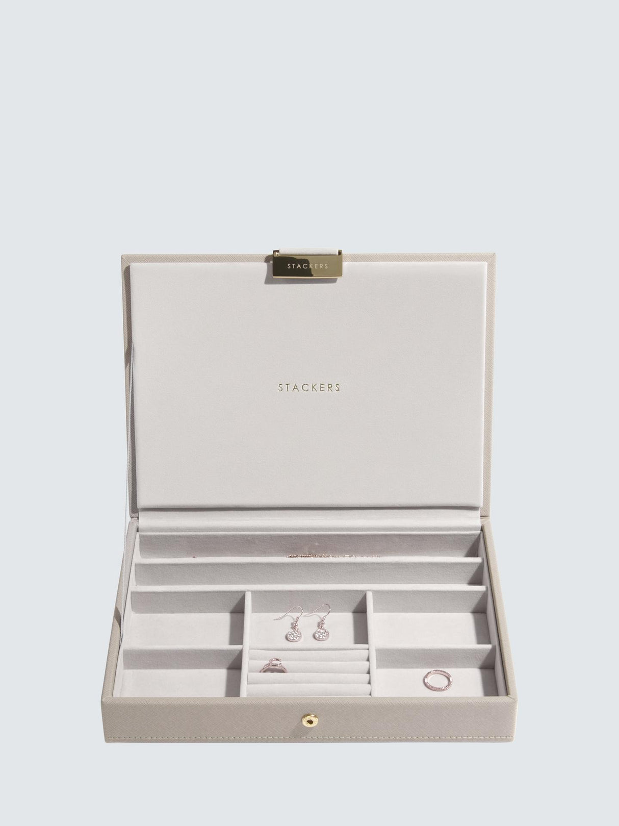 Stackers Classic Unisex Faux Leather 6 Layer Stackable Jewellery Box - Taupe