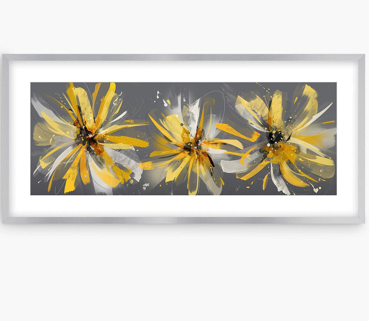 Green Lili Ochre Floral Framed & Mounted Print 48.5cm x 103.5cm