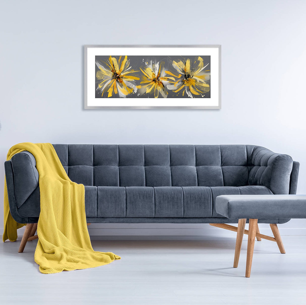 Green Lili Ochre Floral Framed & Mounted Print 48.5cm x 103.5cm