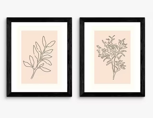 EAST END PRINTS Violet Studio Soft Leaves I & II Black Framed Prints 46x36cm
