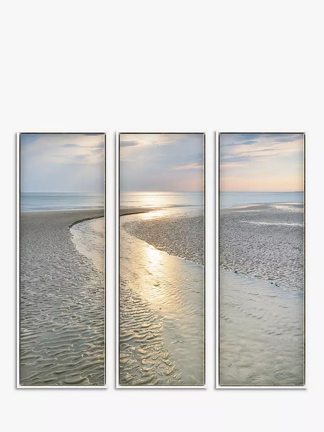 Mike Shepherd Shimmering Light Seascape Triptych Framed Canvas - Set of 3 - Kazoop