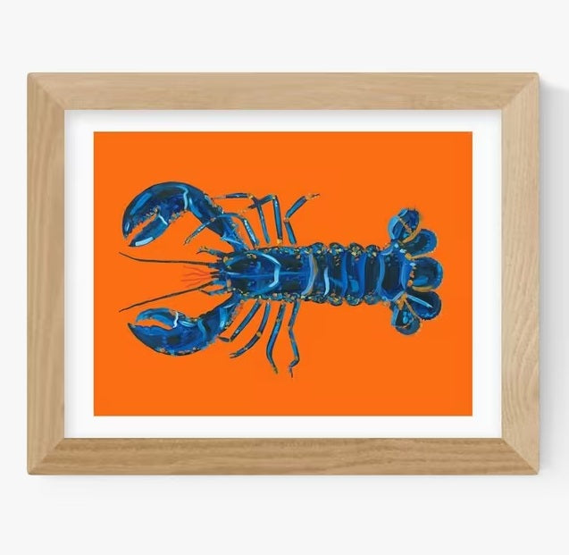 EAST END PRINTS Alice Straker 'Lobster on Orange' Oak Frame Print 66 x 86cm