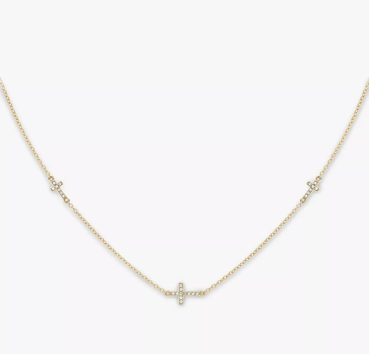 IBB Cubic Zirconia Triple Cross Chain Necklace 43-46cm - 9ct Yellow Gold