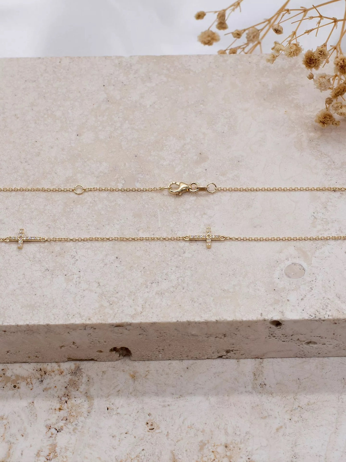 IBB Cubic Zirconia Triple Cross Chain Necklace 43-46cm - 9ct Yellow Gold