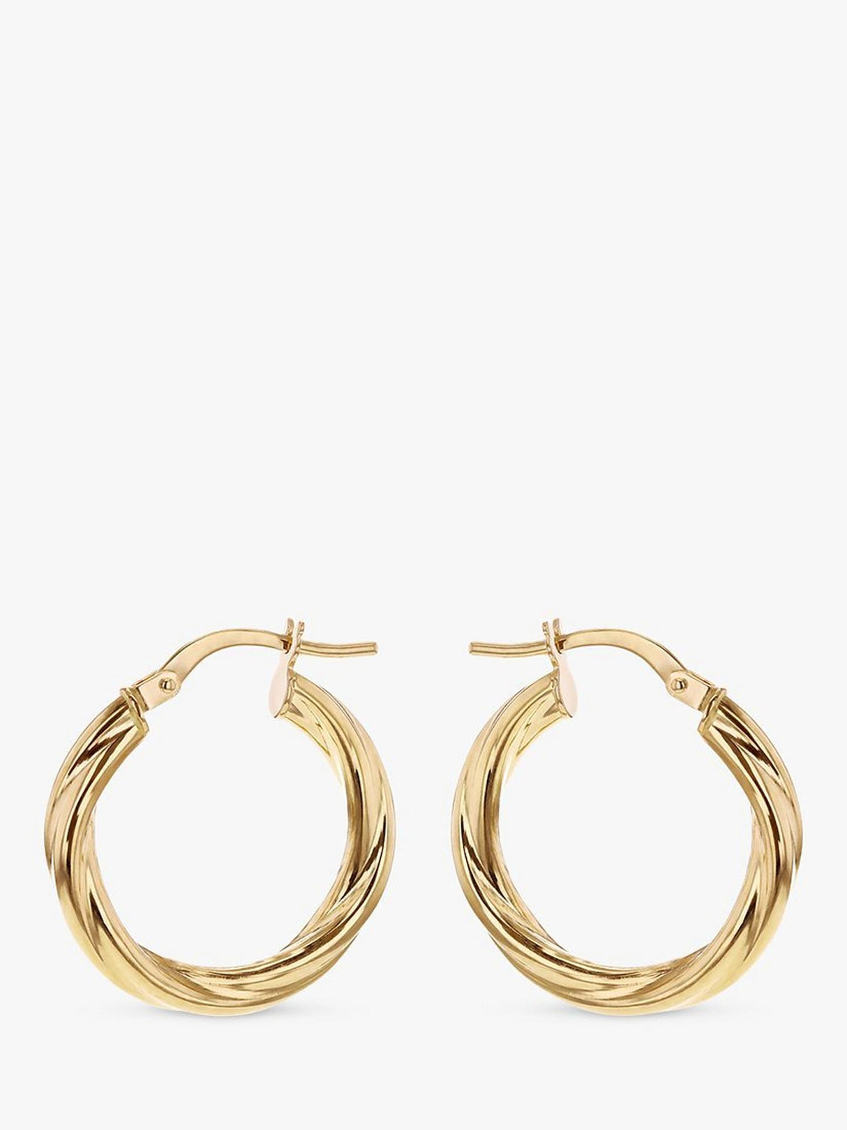 IBB Womens 18ct Solid Yellow Gold Hollow Twisted Tube Hoop Earrings - Gold
