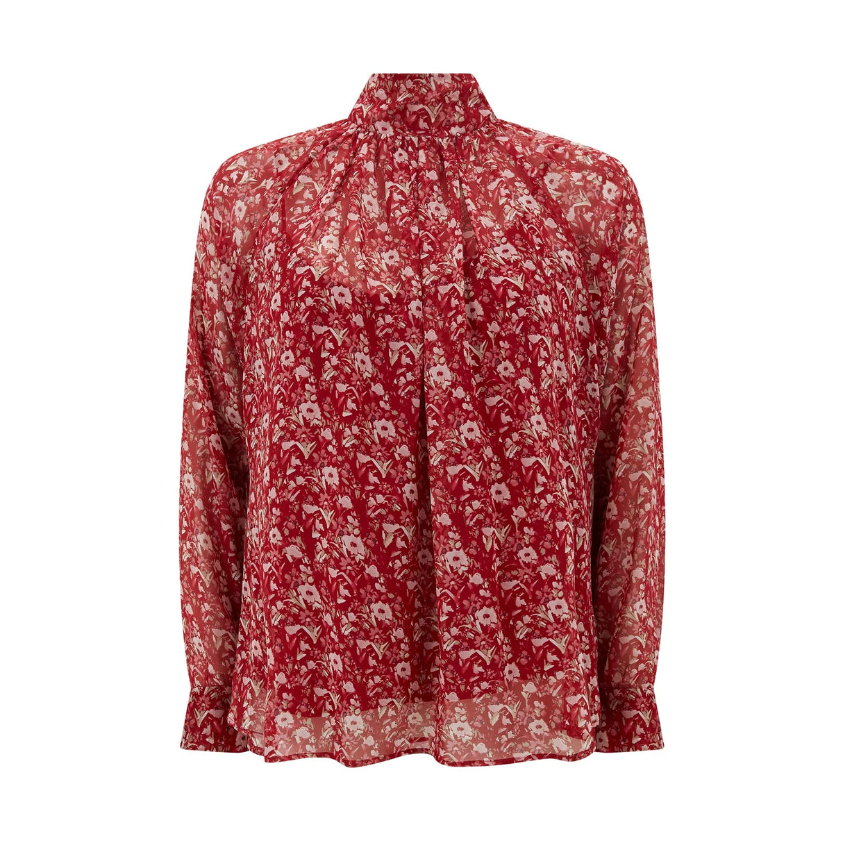 Max Mara Studio Pania Floral Tie Back Pure Silk Blouse Top - Red - UK 14