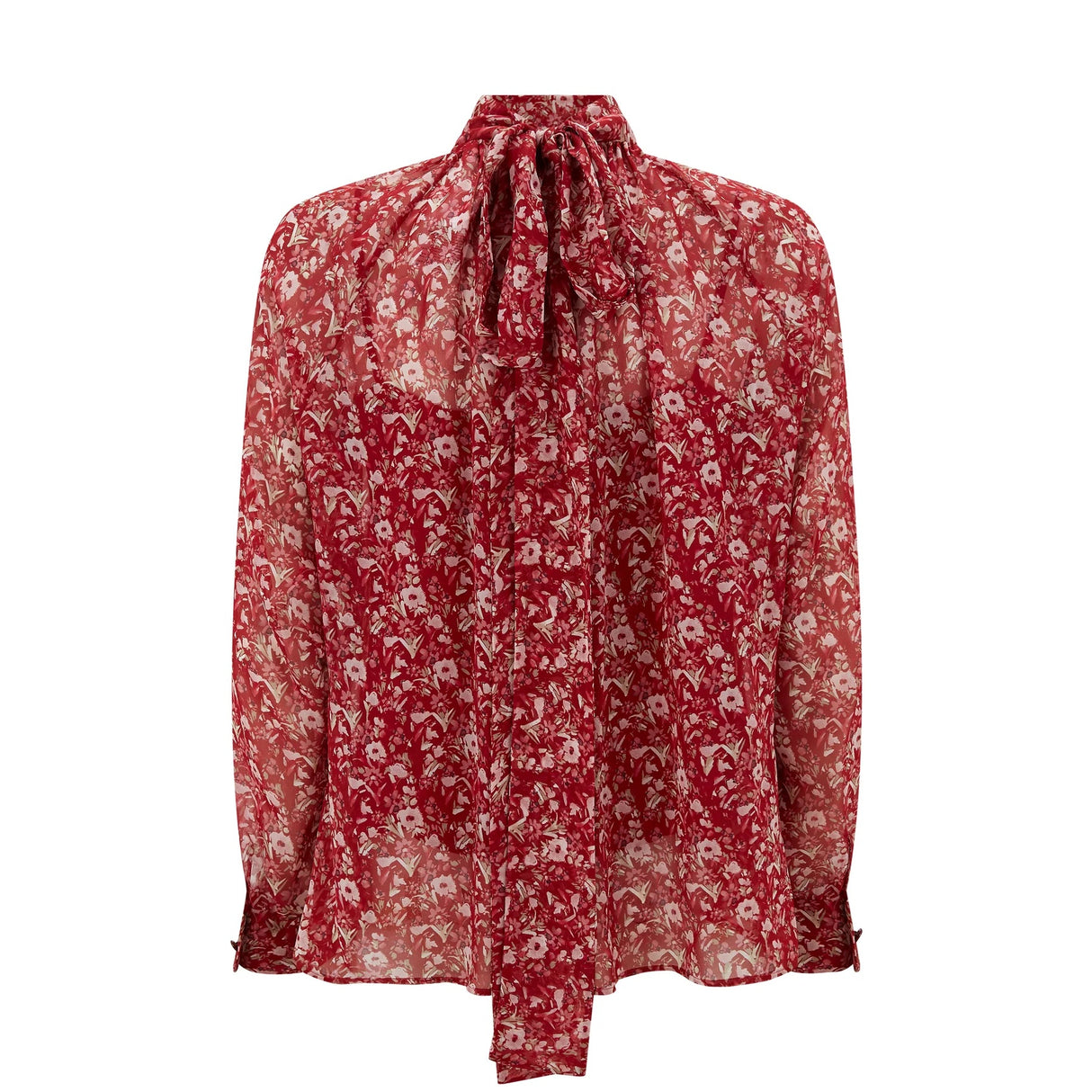 Max Mara Studio Pania Floral Tie Back Pure Silk Blouse Top - Red - UK 14