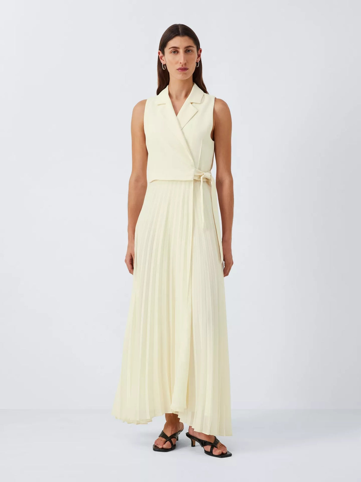Marella Statua Lapel Collar Sleeveless Pleated Maxi Dress - Wool White UK 16
