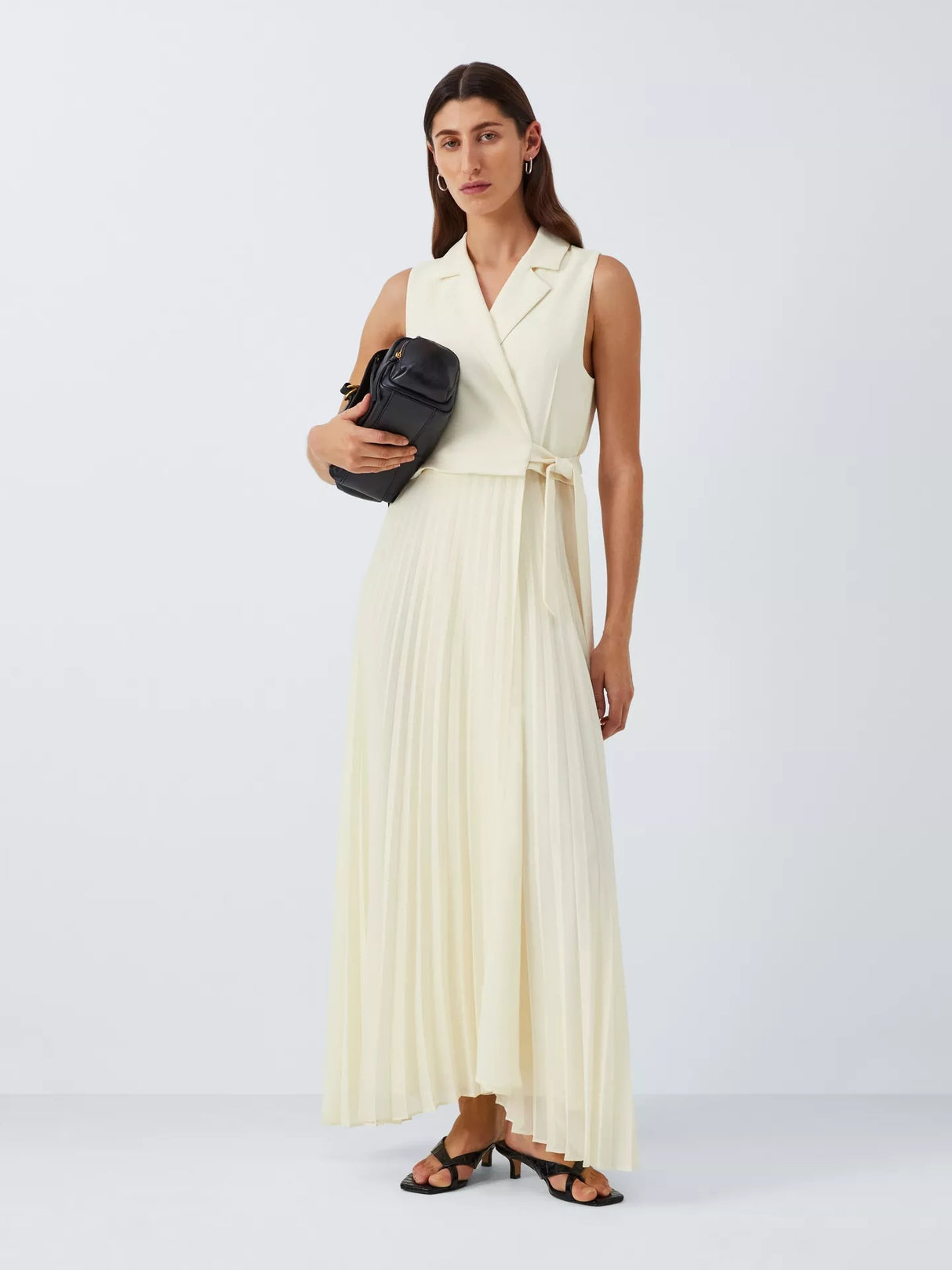Marella Statua Lapel Collar Sleeveless Pleated Maxi Dress - Wool White UK 16