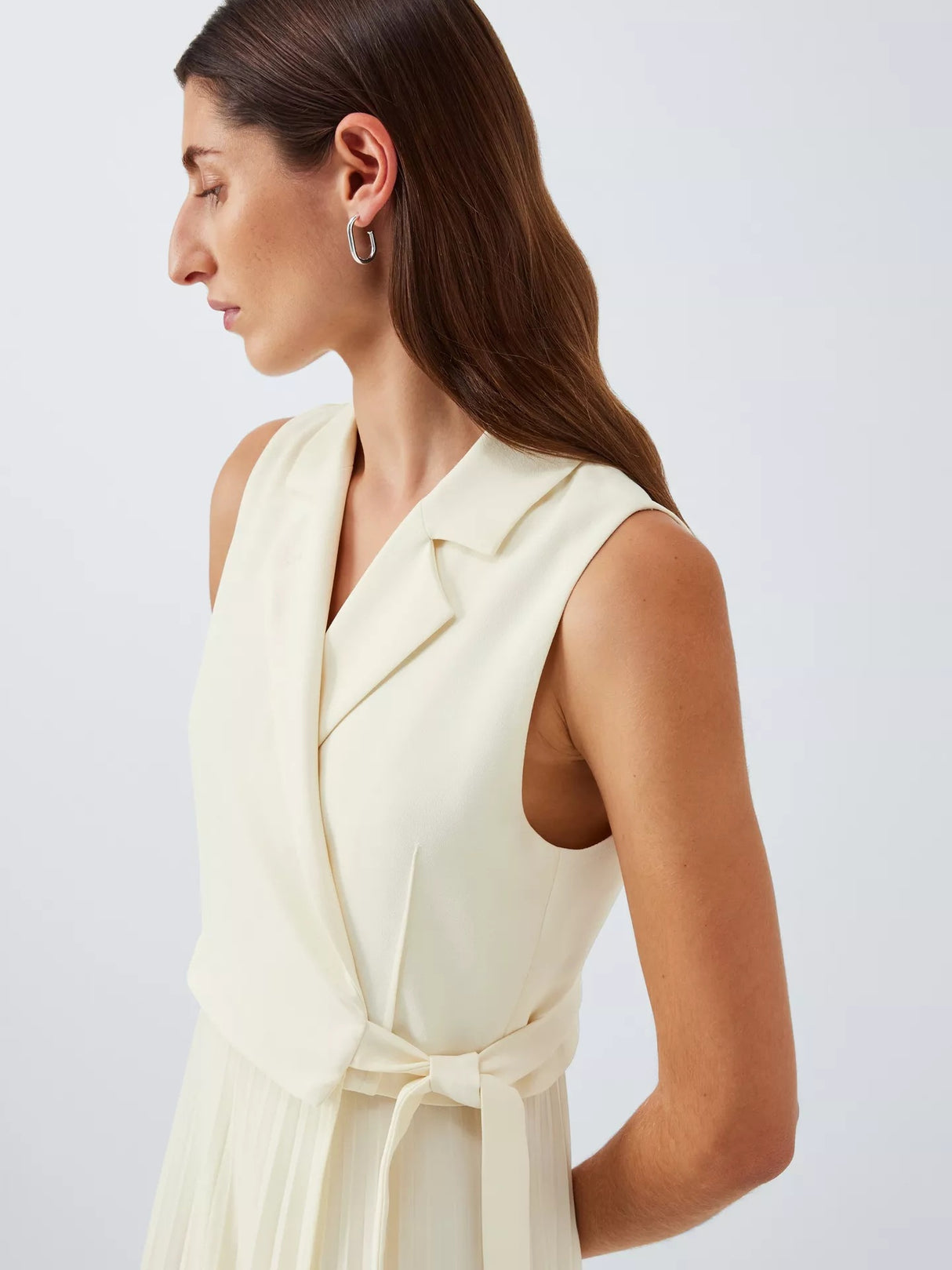 Marella Statua Lapel Collar Sleeveless Pleated Maxi Dress - Wool White UK 16