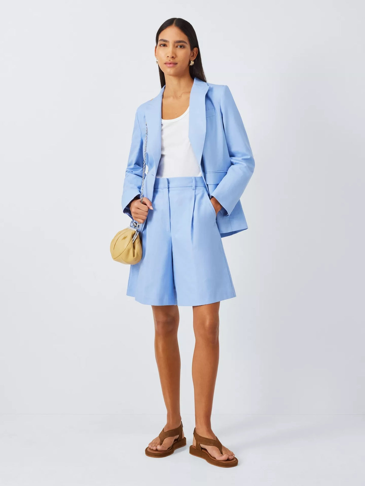 Weekend MaxMara Ecuba Flared Cotton Linen Blend Shorts - Light Blue - UK 10