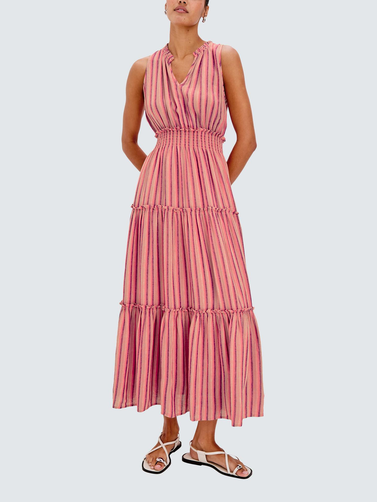 Rails Loulou Cabana Stripe Womens Linen Blend Rich Dress Pink Multi - Size M