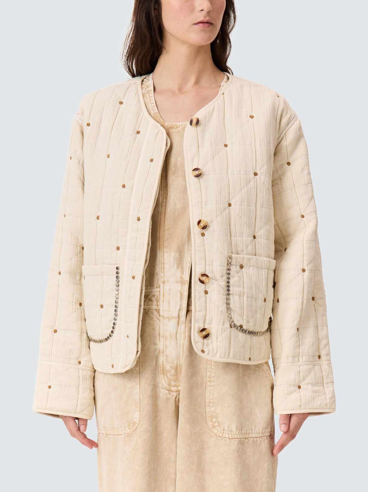 Leon & Harper Vahala Womens Regular Fit Cotton Quilted Jacket Ecru - Size S