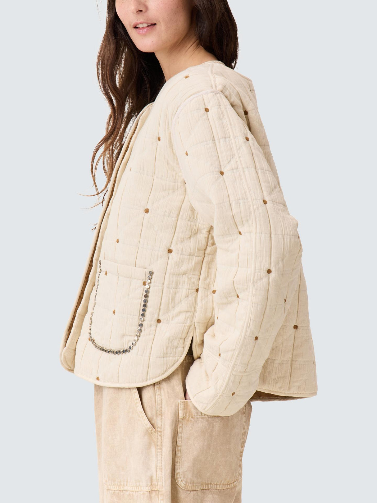 Leon & Harper Vahala Womens Regular Fit Cotton Quilted Jacket Ecru - Size S