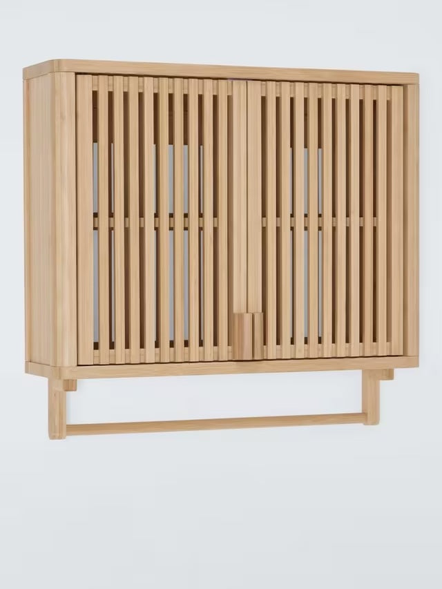 John Lewis Slatted Bamboo Bathroom Wall Cabinet with Towel Rail - Natural