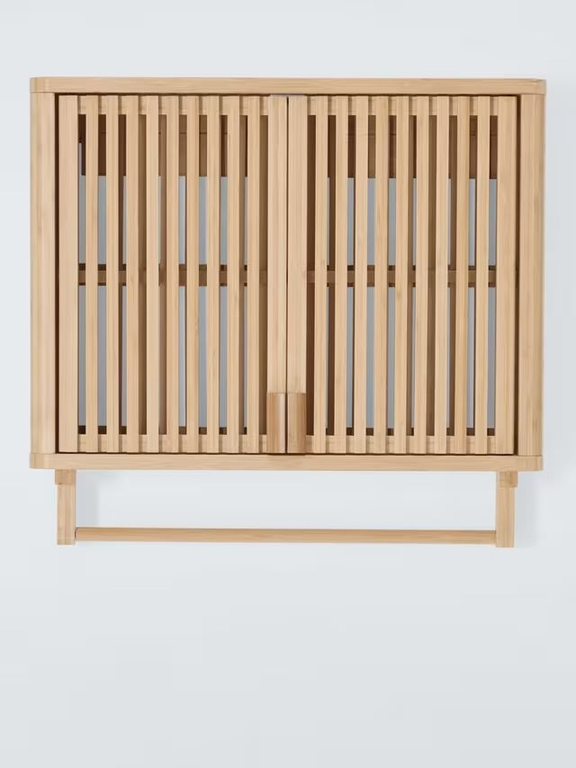 John Lewis Slatted Bamboo Bathroom Wall Cabinet with Towel Rail - Natural