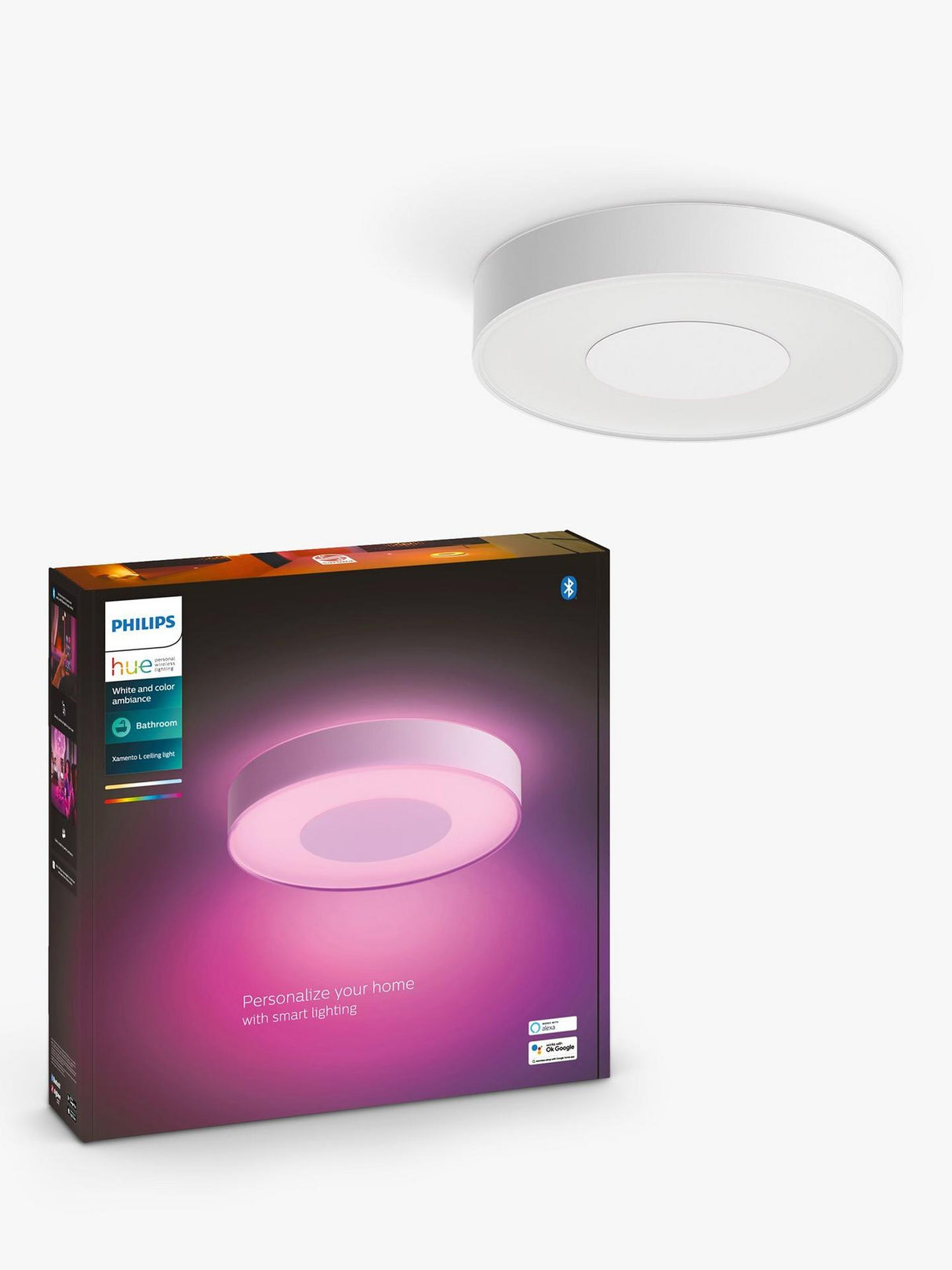 Philips Hue Colour Ambiance Xamento LED Smart Bathroom Ceiling Light - Large