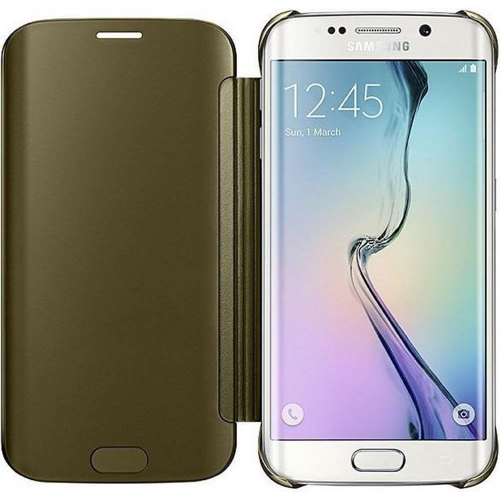 Samsung Galaxy S6 Edge Premium Protective Clear View Flip Phone Cover - Gold