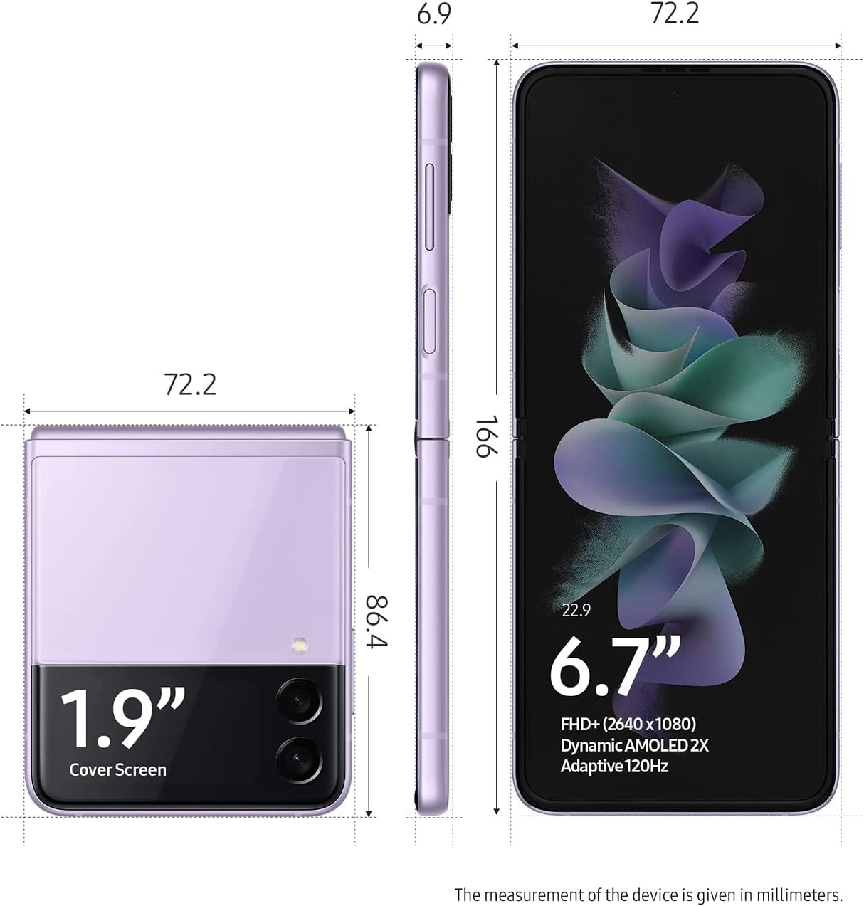 Samsung Galaxy Z Flip3 5G Folding Smartphone Unlocked SimFree 256GB Lavender