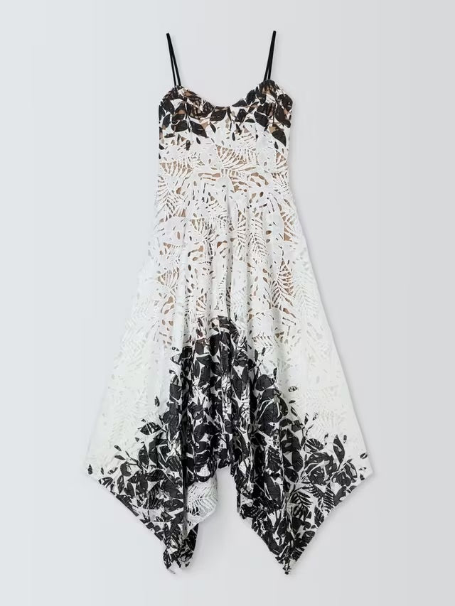 Elliatt Women's Anchor Floral Asymetric Midi Lace Dress - Black/White - M