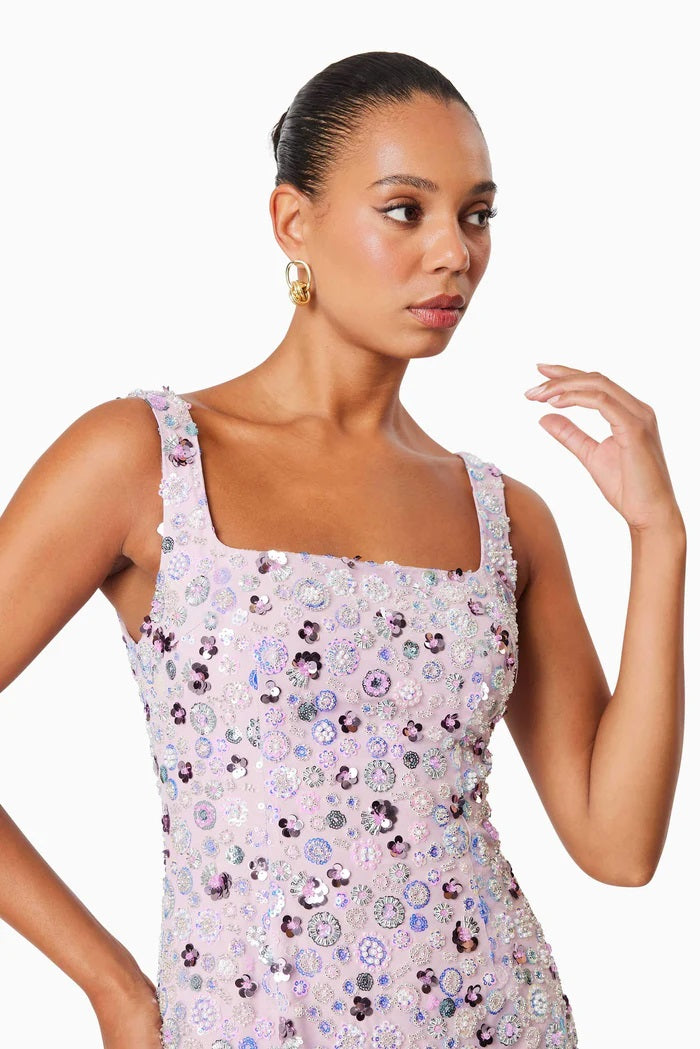 Elliatt Aurora Embellished Sleeveless Cocktail Midi Dress - Pink/Multi - L