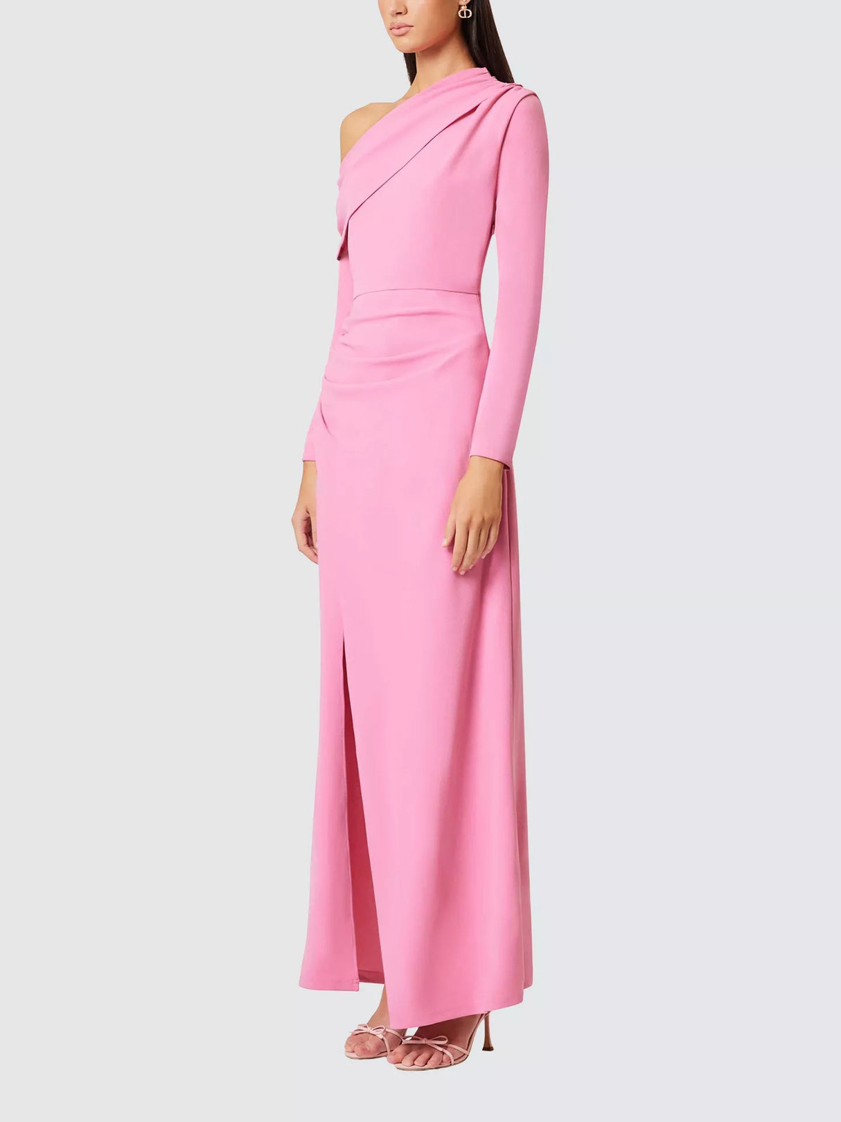 Elliatt Jamie Asymmetric A-Line Long Sleeve Thigh Split Pink Maxi Dress - M