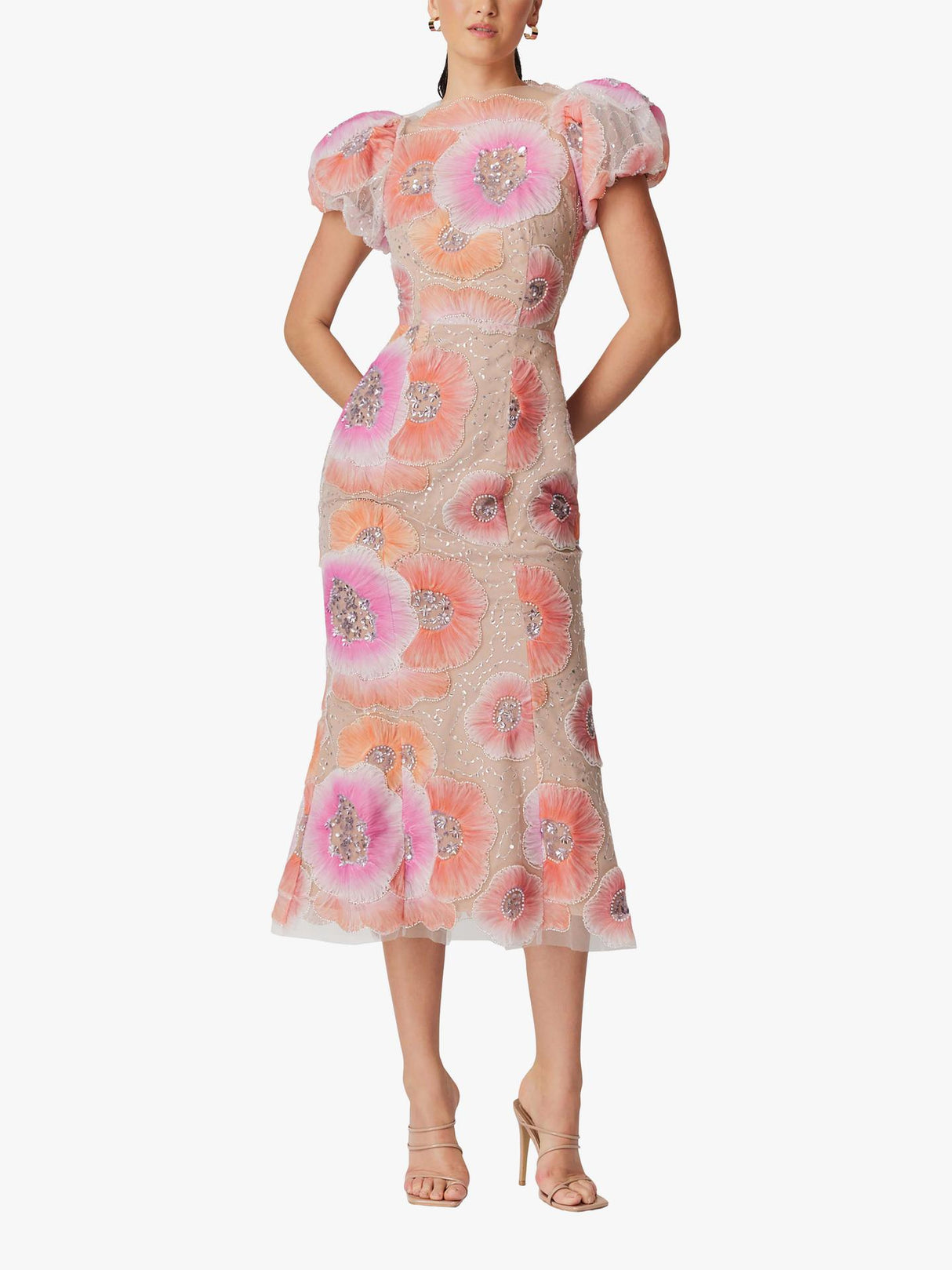 Elliatt Brittany Womens Embellished Polyester Floral Midi Dress Multi Size M