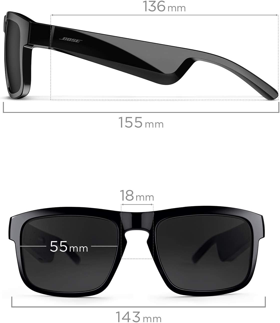 BOSE Frames Tenor Rectangular Polarized Bluetooth Audio Sunglasses - Black - Kazoop 
