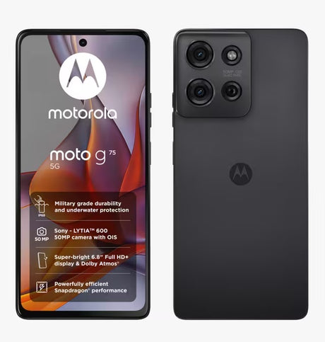 Motorola Moto G75 6.78'' 5G Smartphone 8+256GB Unlocked SIM-Free - Charcoal - Kazoop 