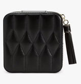 WOLF Caroline Leather Zipped Travel Jewellery Case with Mirror - Black