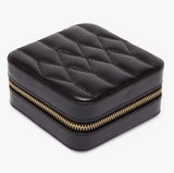 WOLF Caroline Leather Zipped Travel Jewellery Case with Mirror - Black