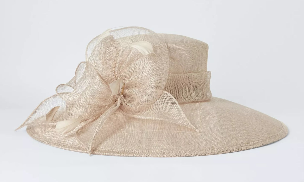 John Lewis Ladies Sofia Formal Occasion Wide Brim Abaca Bow Hat - Pearl