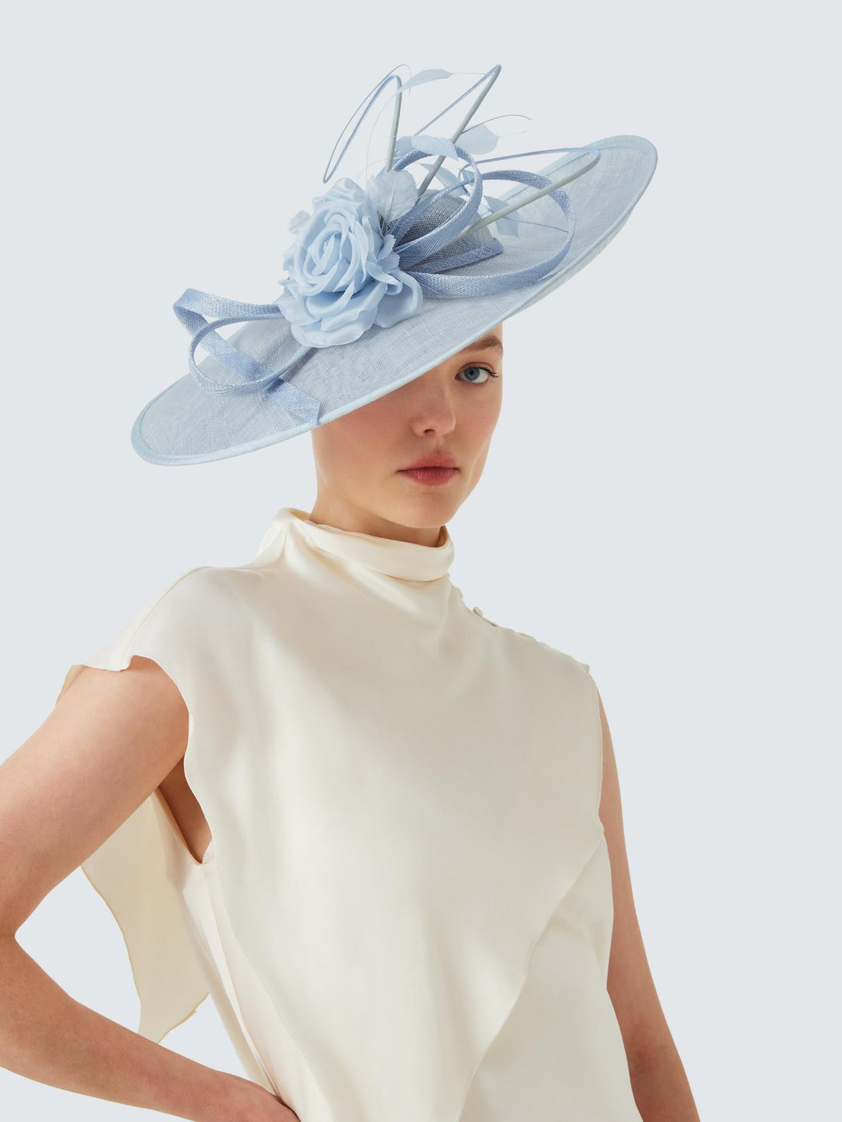 John Lewis Penelope Large Upturn Flower & Quill Occasion Fascinator - Blue