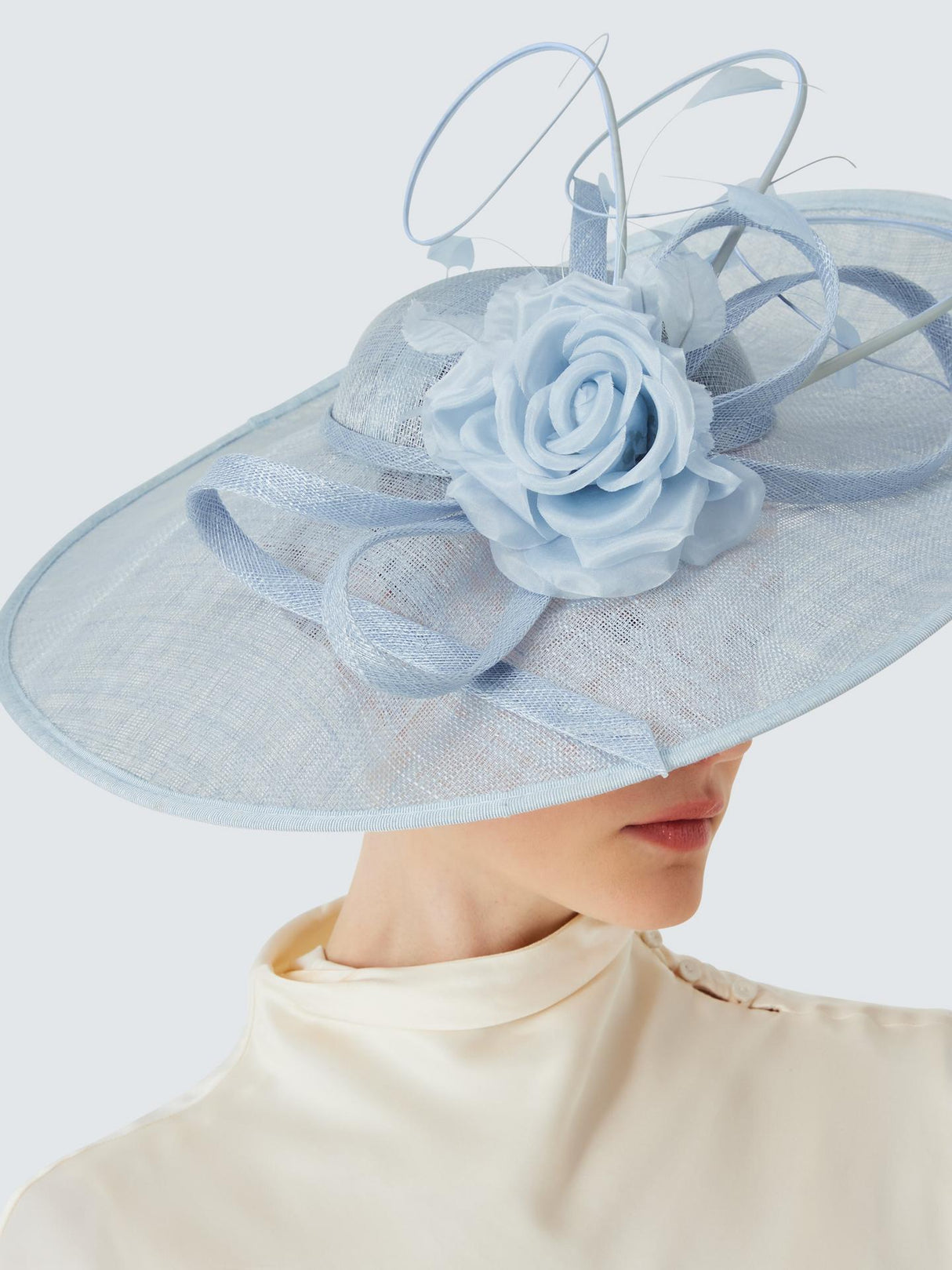 John Lewis Penelope Large Upturn Flower & Quill Occasion Fascinator - Blue