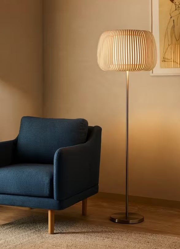 John Lewis Harmony Ribbon Shade New Base Floor Lamp H163cm - Grey/Chrome