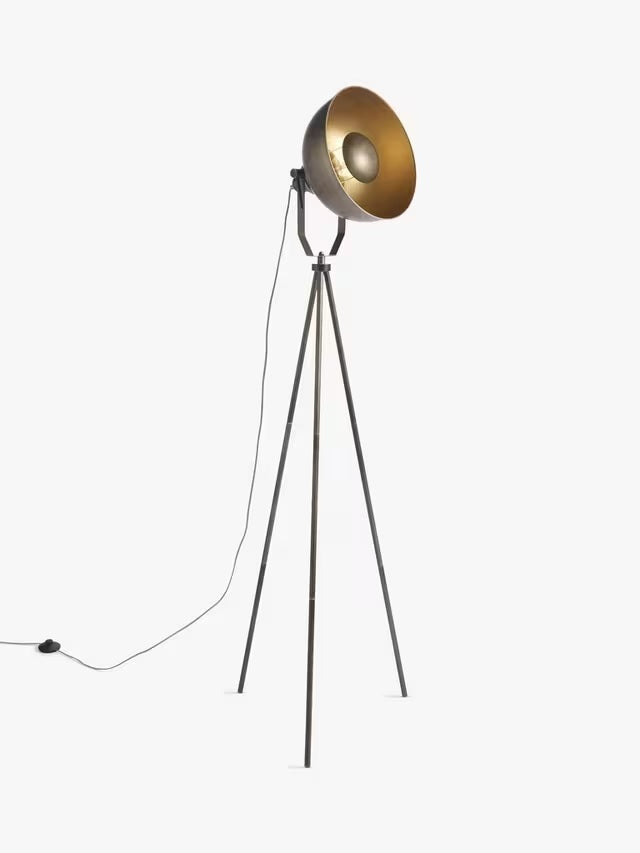 John Lewis Millhouse Metal Tripod Floor Lamp H159cm - Antique Brass/Pewter