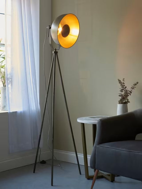 John Lewis Millhouse Metal Tripod Floor Lamp H159cm - Antique Brass/Pewter