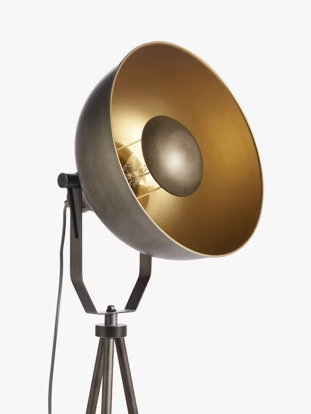 John Lewis Millhouse Metal Tripod Floor Lamp H159cm - Antique Brass/Pewter