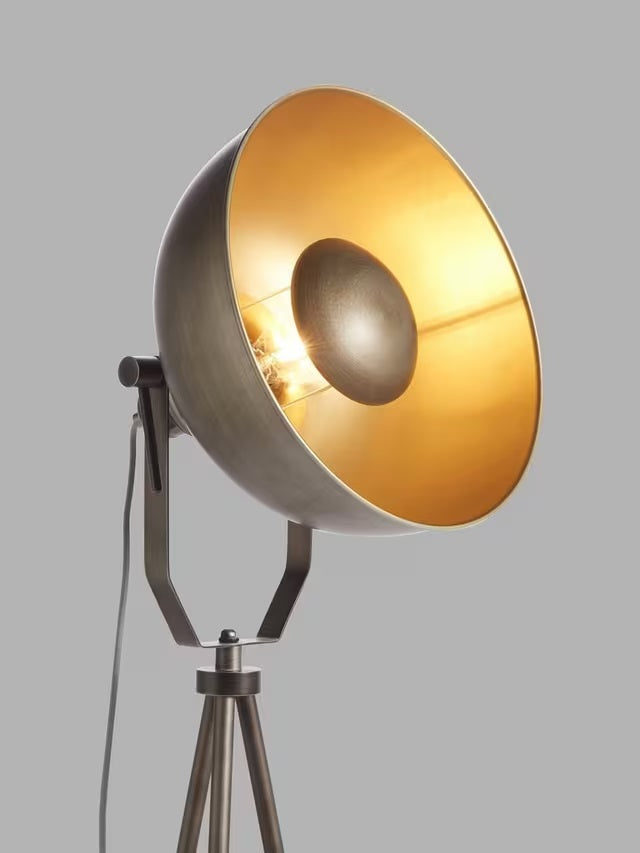 John Lewis Millhouse Metal Tripod Floor Lamp H159cm - Antique Brass/Pewter